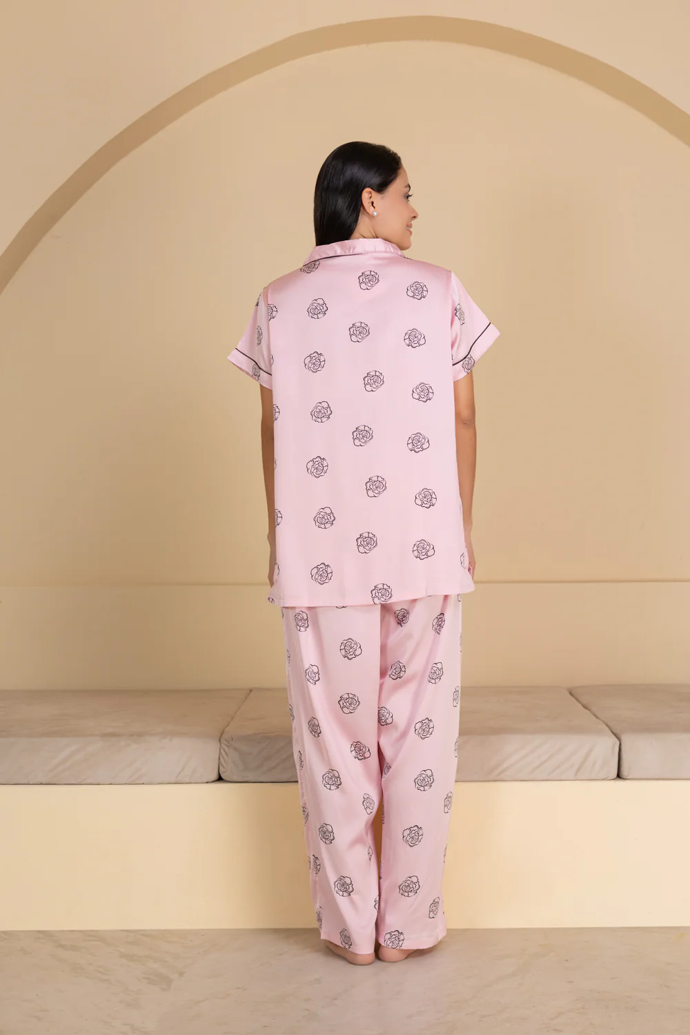 Baby pink Floral Pj set in super soft satin - Image 4