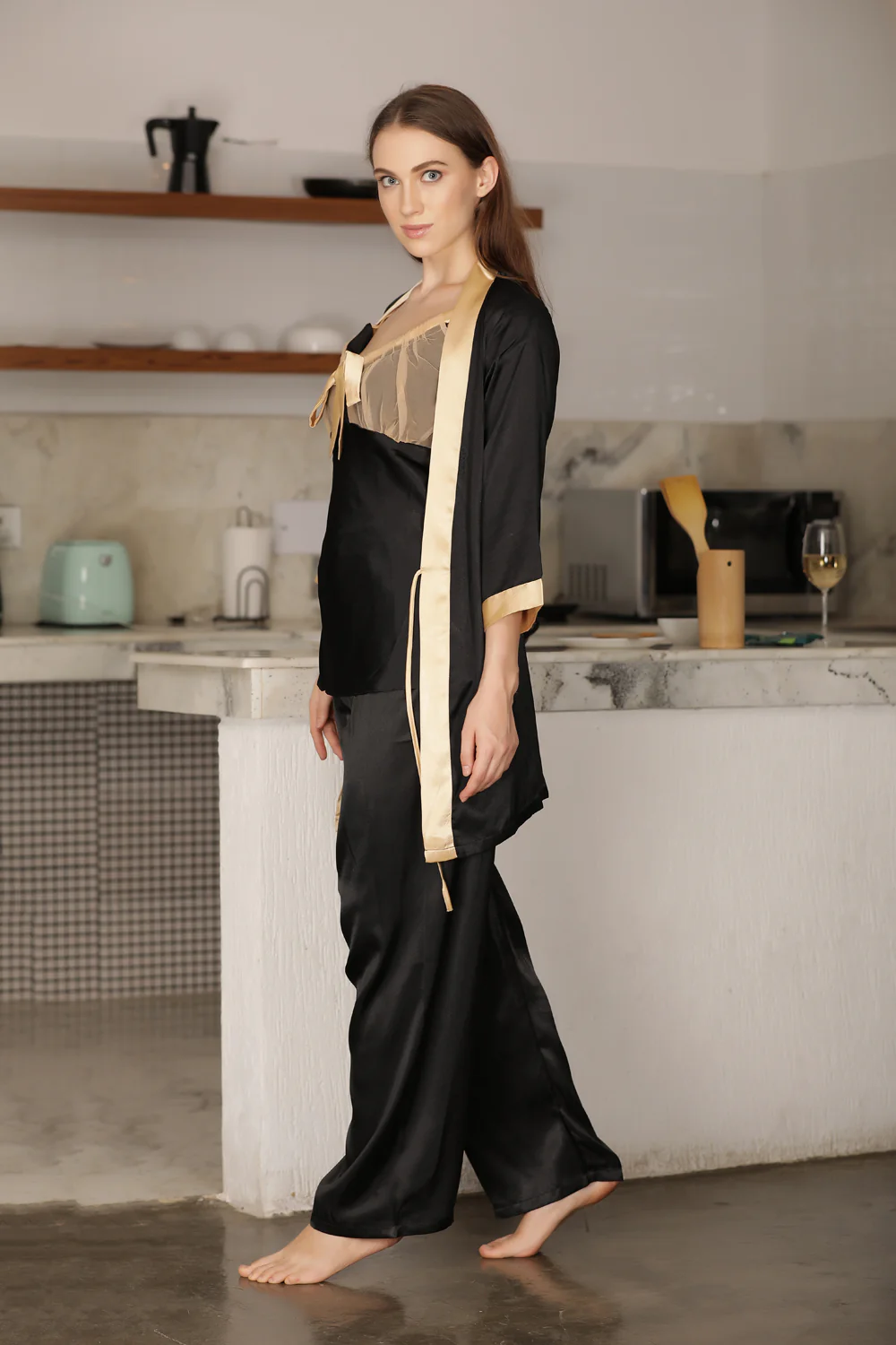 Black Cami Wrap Night Suit - Image 2