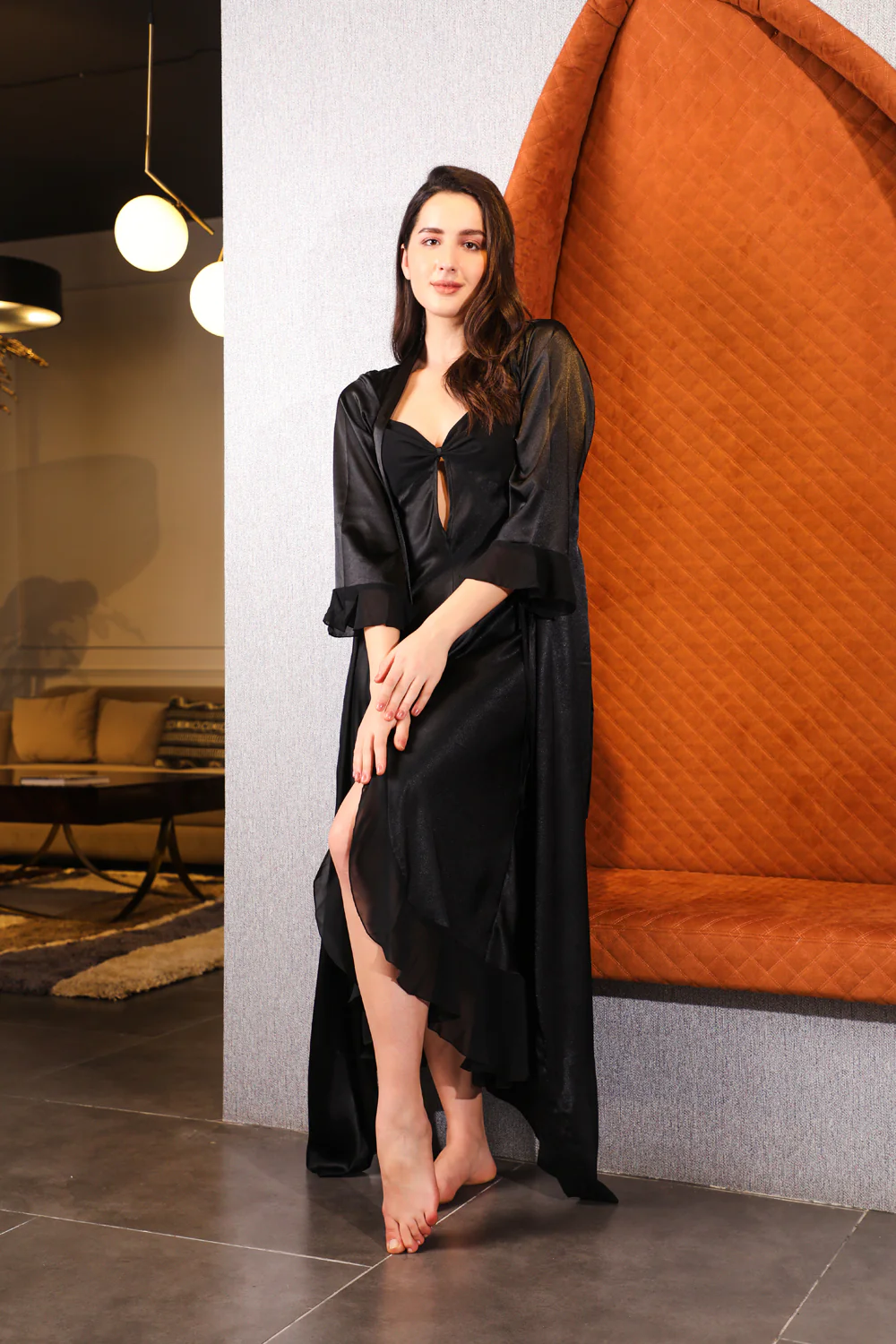 The Emma-line black superior satin Nightgown set - Image 2