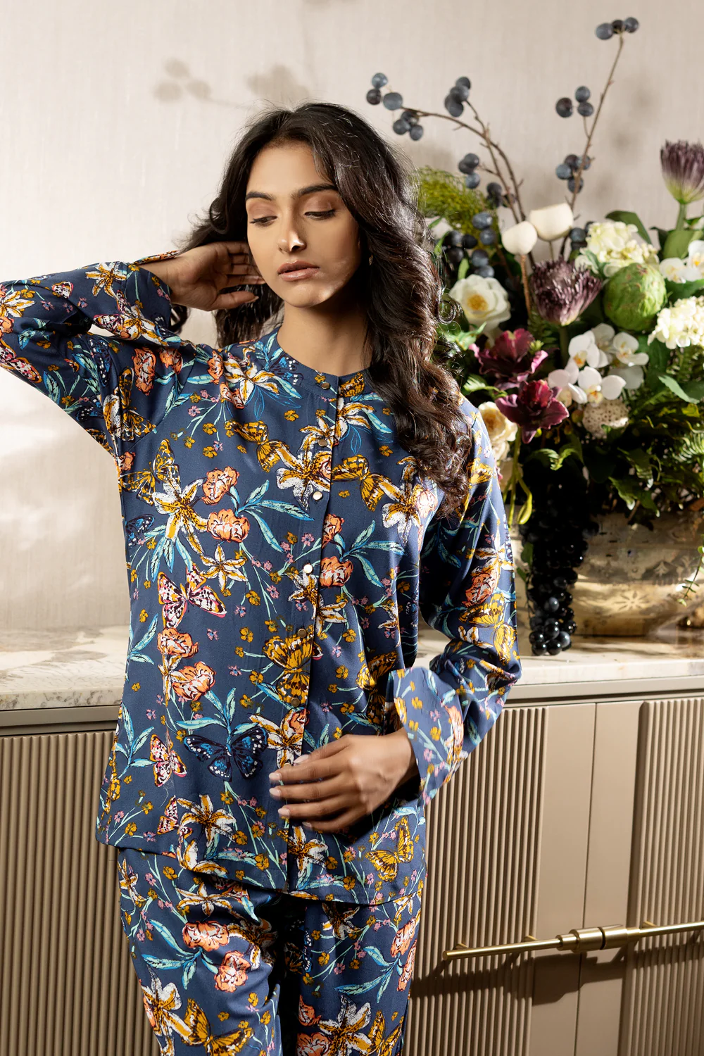 Blue Floral Printed Rayon Co-ord Set - Image 4