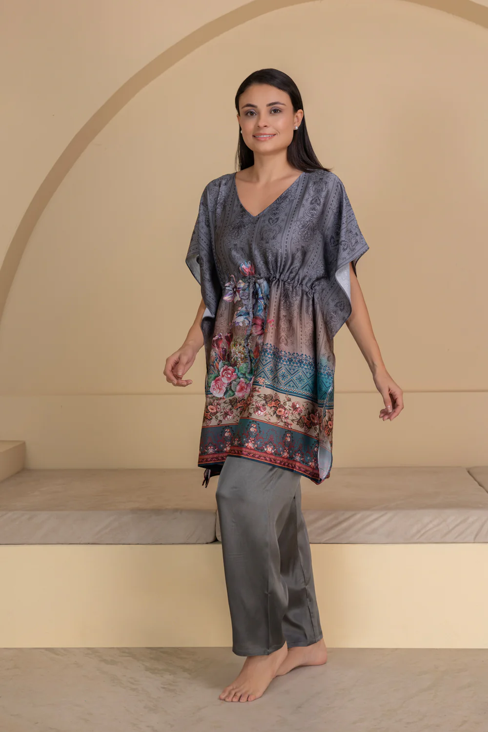 Border print Satin Kaftan set - Image 3