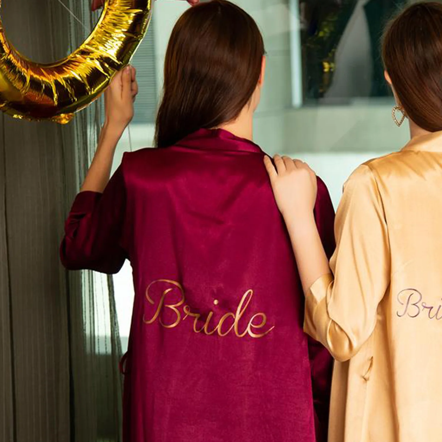 Bride Robe in Satin Wine Color - Image 3