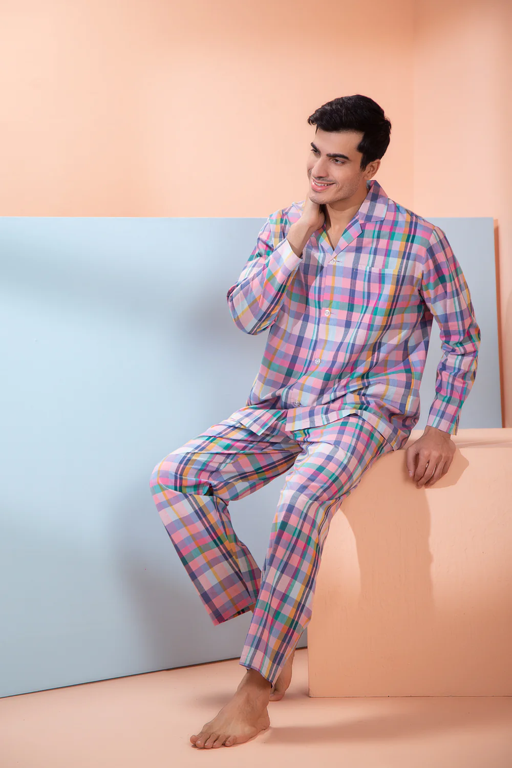 Check Cotton Classic Collar Night suit - Image 2