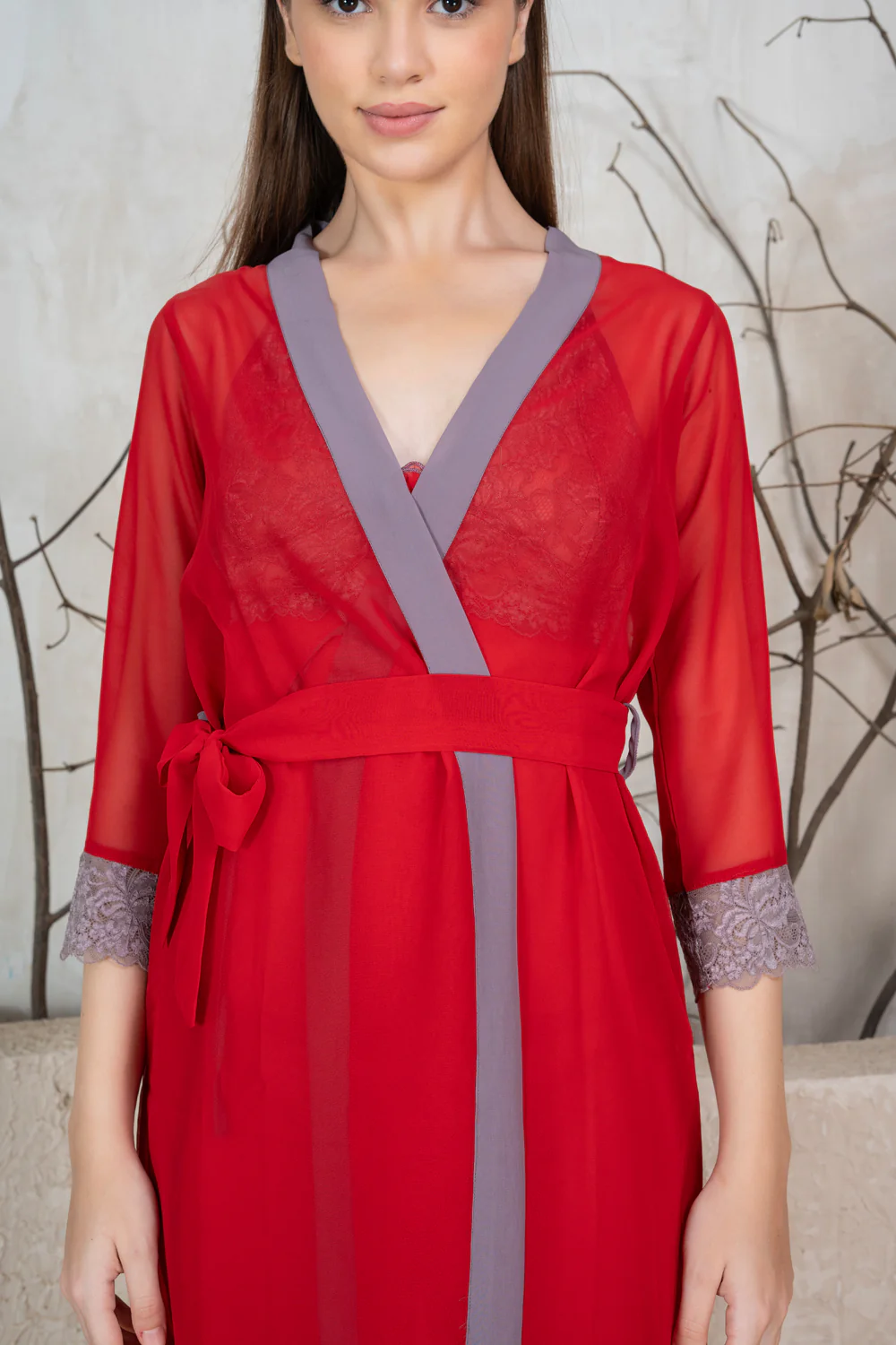Chiffon Red Nightgown Set - Image 5