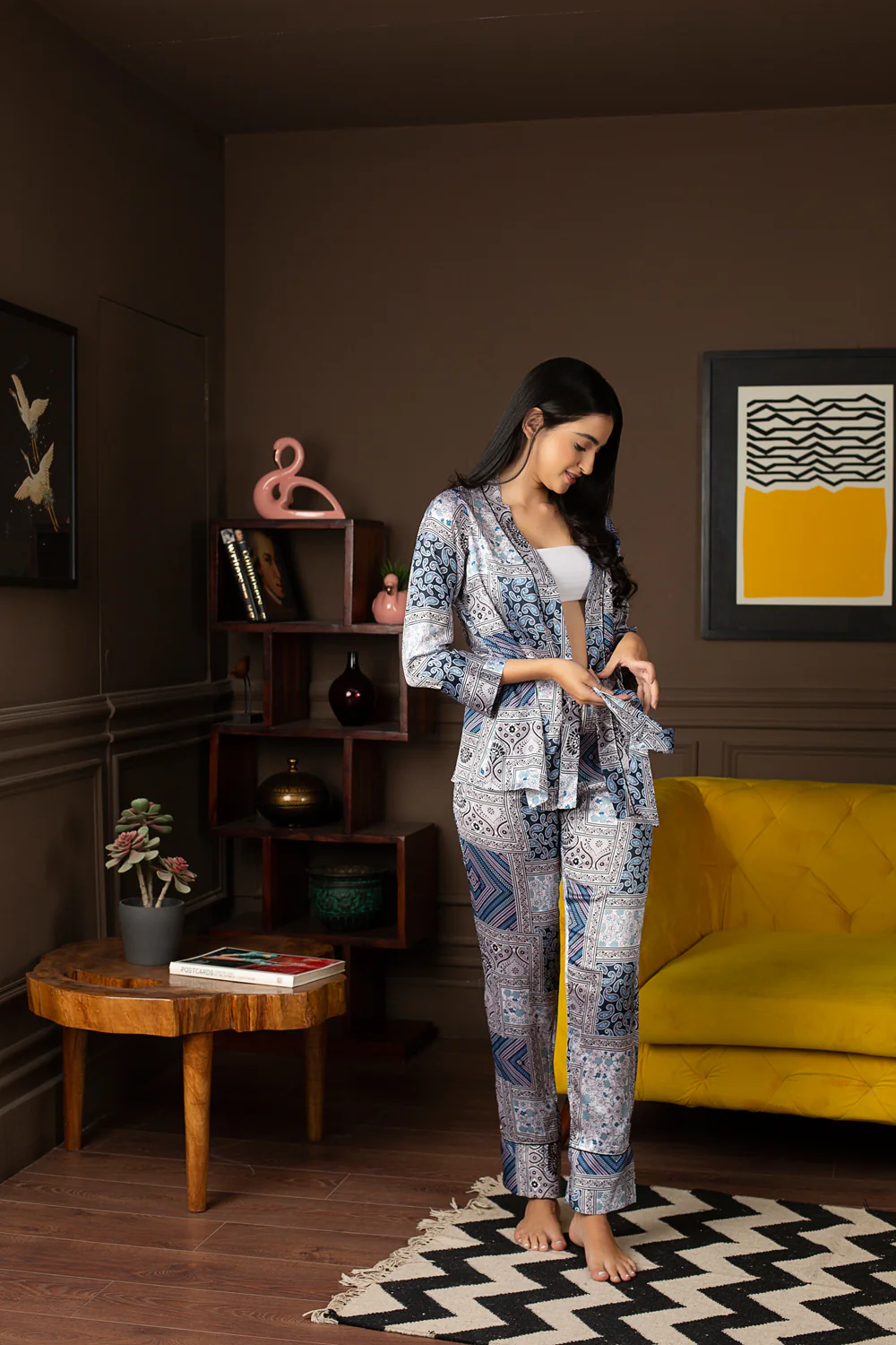 Blue Satin Printed Co-Ord Set - Image 3