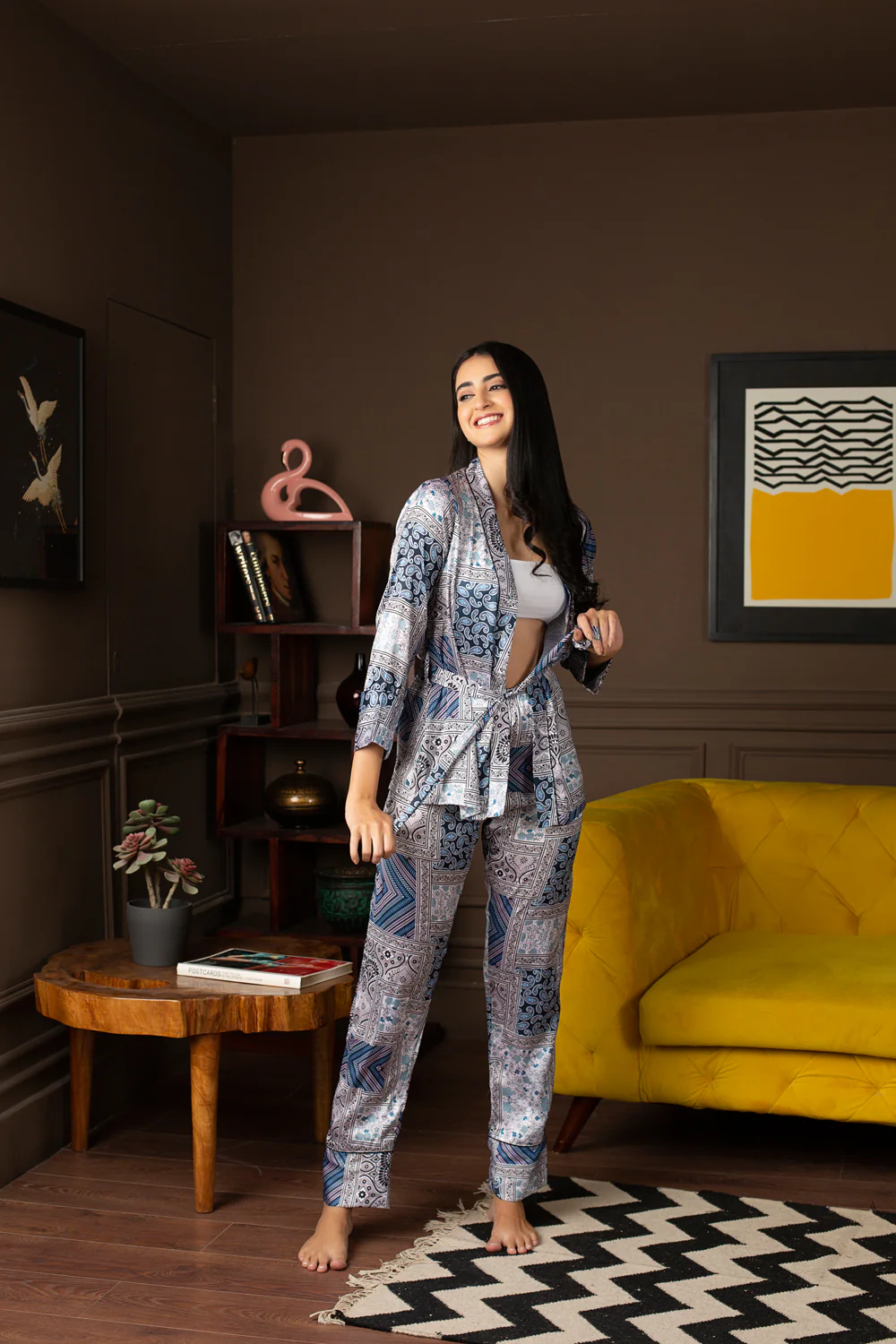 Blue Satin Printed Co-Ord Set - Image 4