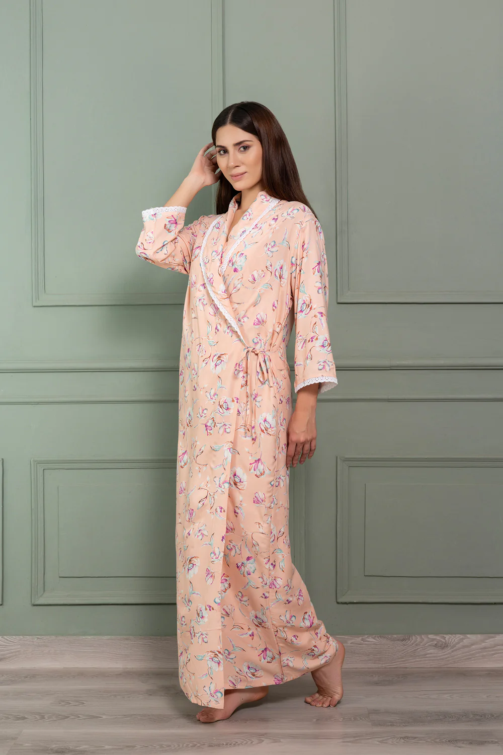 Cotton Nighty & Robe in floral print - Image 4