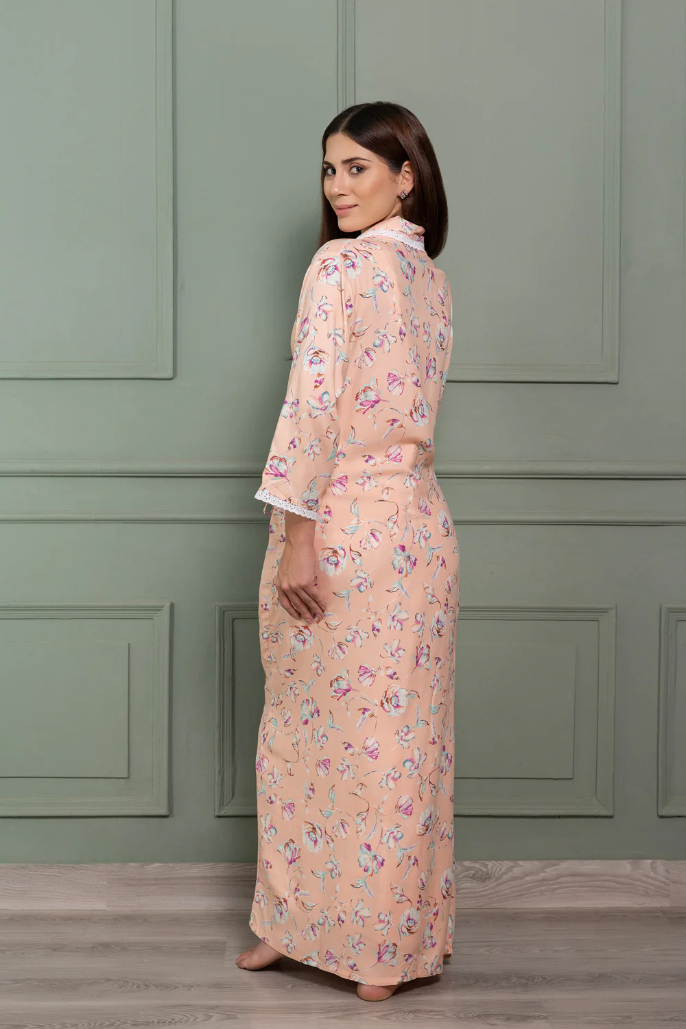 Cotton Nighty & Robe in floral print - Image 5
