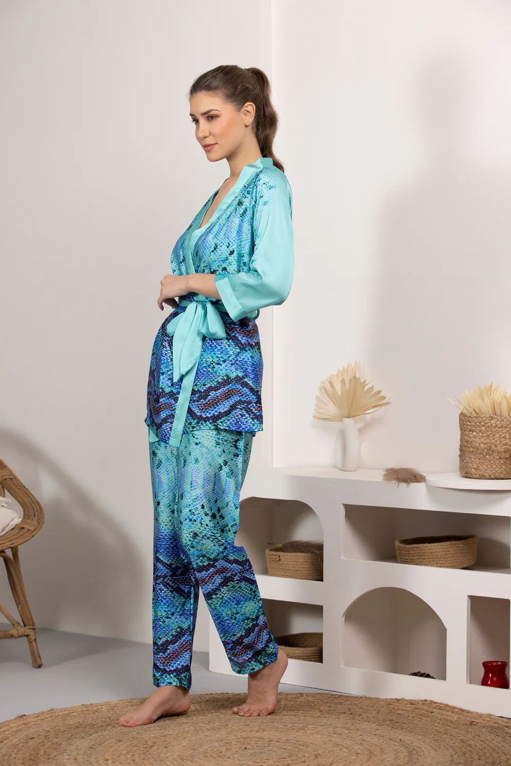 Digital print Satin Night suit with Robe - Image 5