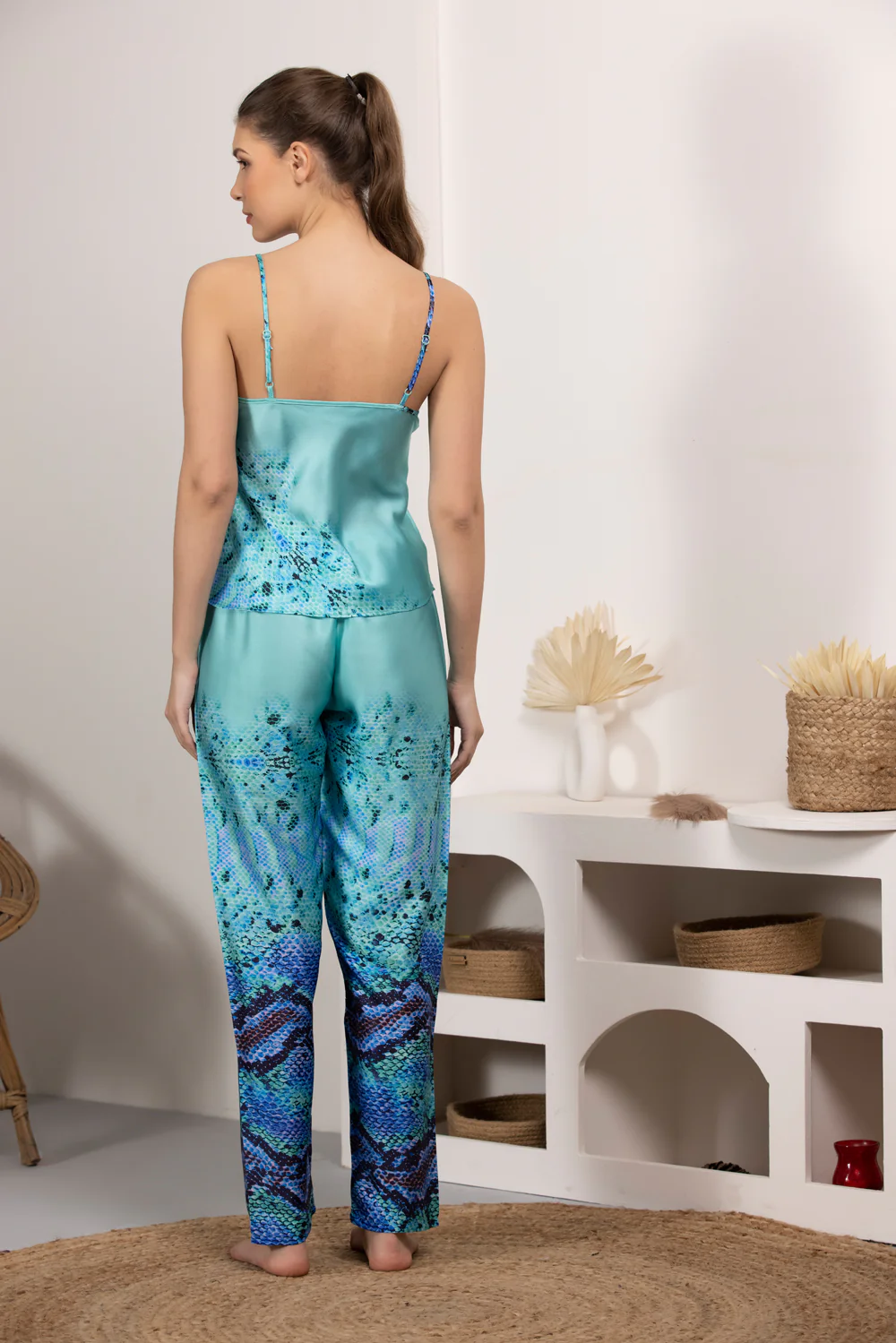 Digital print Satin Night suit with Robe - Image 8