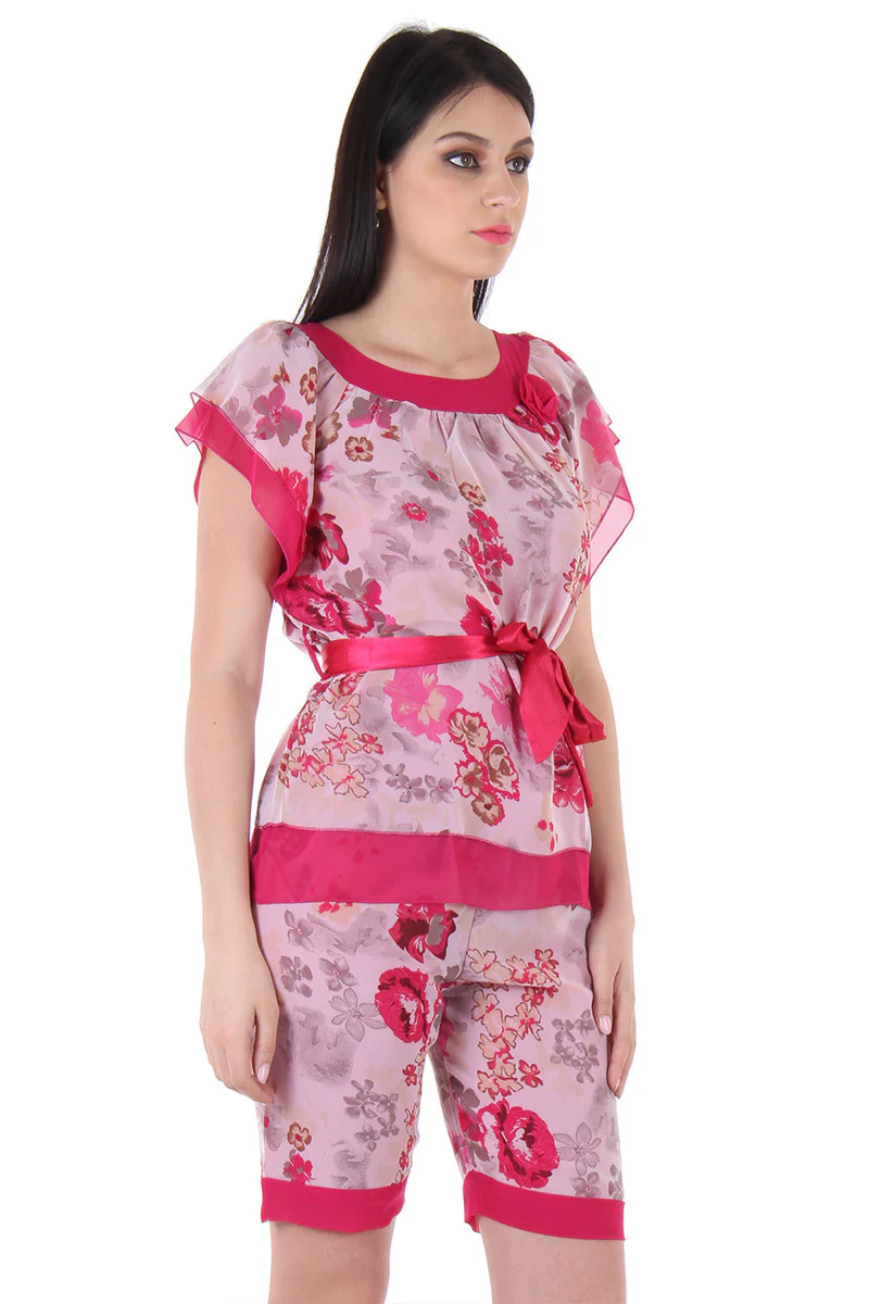 Double chiffon Night suit with shorts - Image 3