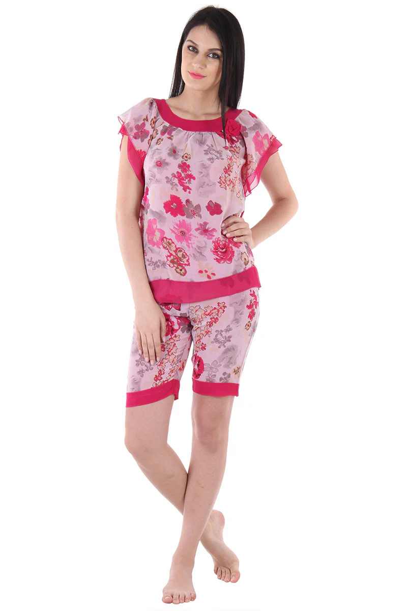 Double chiffon Night suit with shorts - Image 6