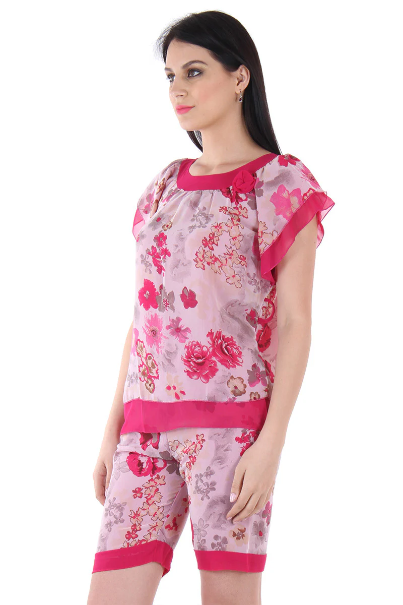 Double chiffon Night suit with shorts - Image 8