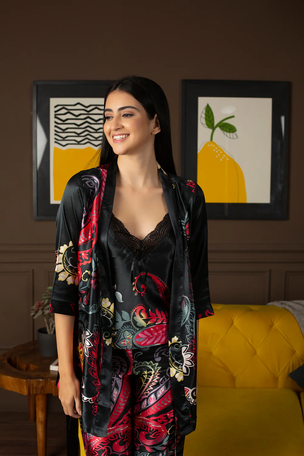 Xandra Satin Night suit with Wrap - Image 2