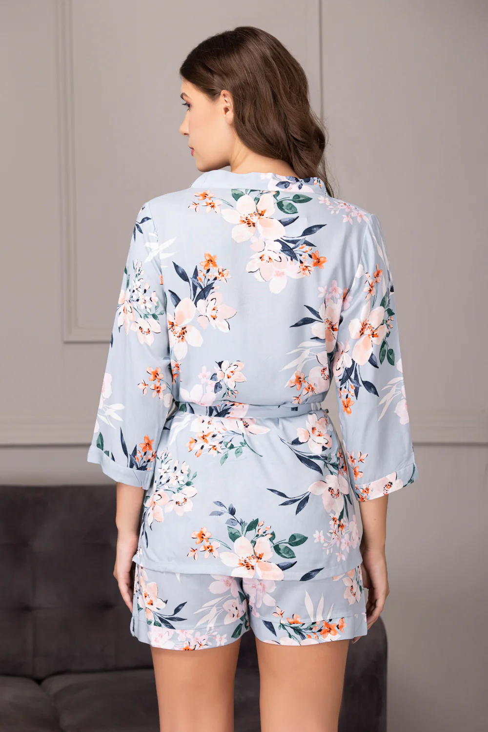 Floral Satin Night suit with Robe - Image 3