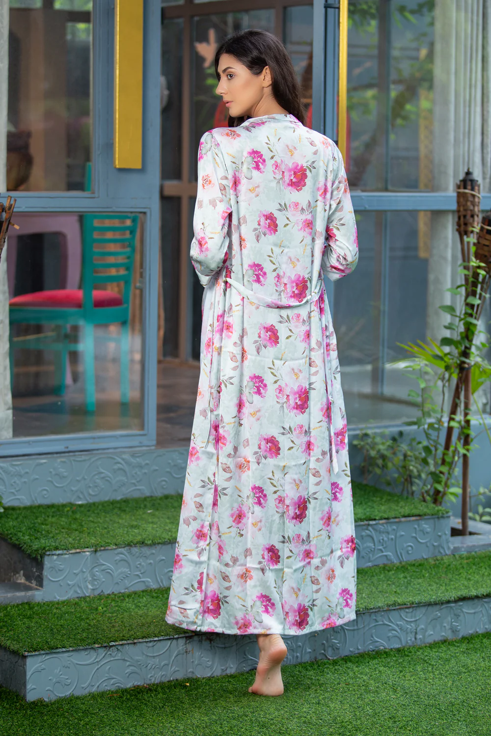 Floral satin Nightgown set (Front model only) - Image 2