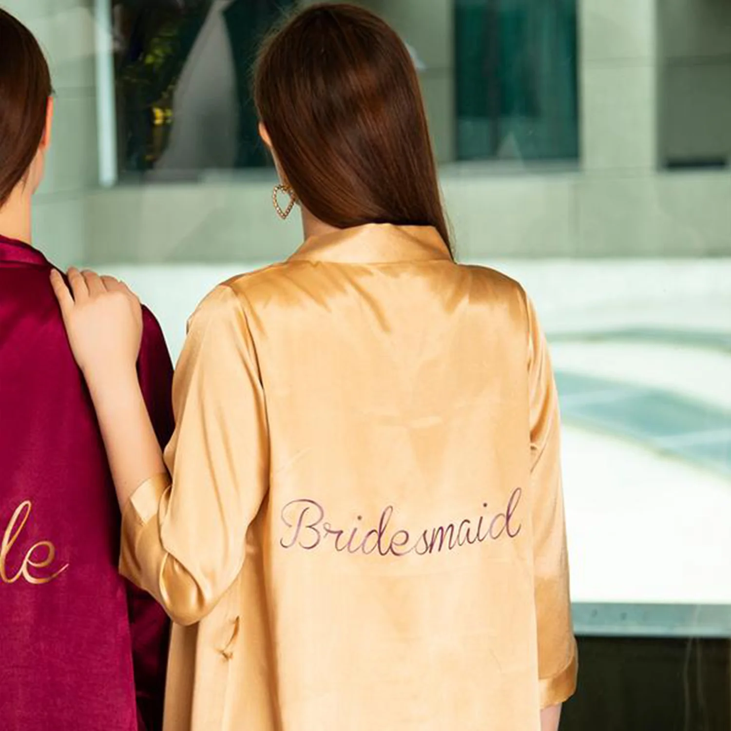 Golden Satin Bridesmaid Robe Set - Image 3