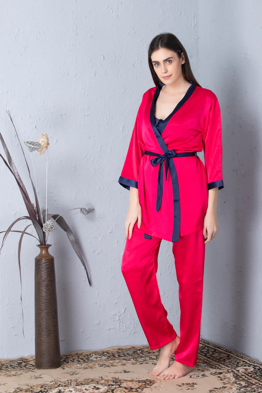 Hot pink Night suit with Robe - Image 3