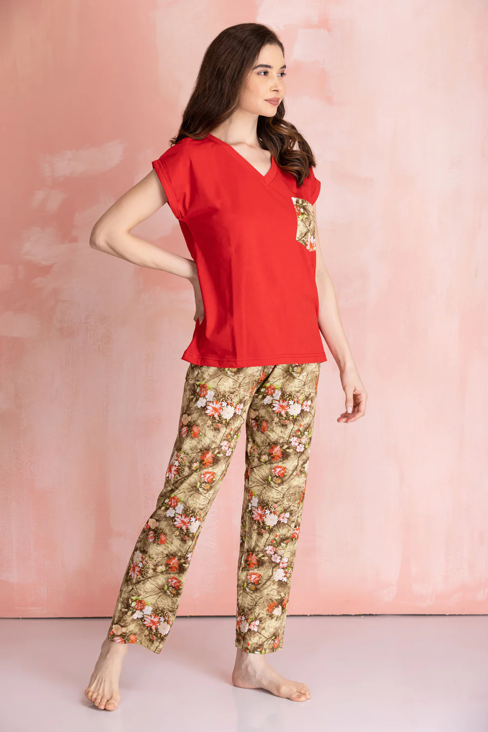 Knit cotton floral Night suit - Image 3
