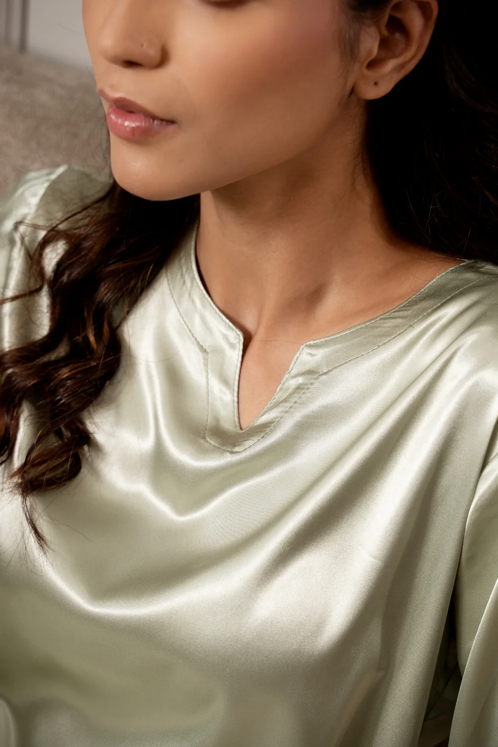 Mint Green Superior Satin Lounger Set - Image 3