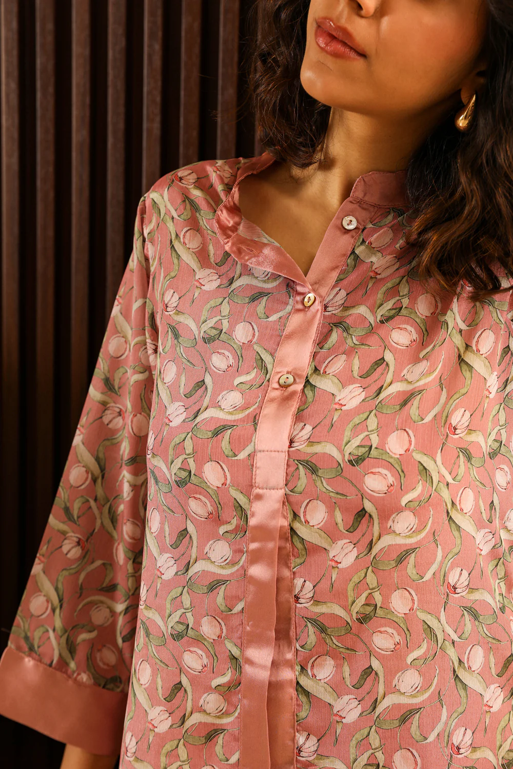 Peach Floral Satin Co-ord Set - Image 6