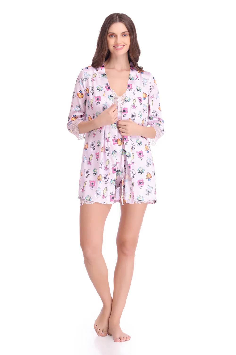 Perfume Print Night suit with Robe - Image 2