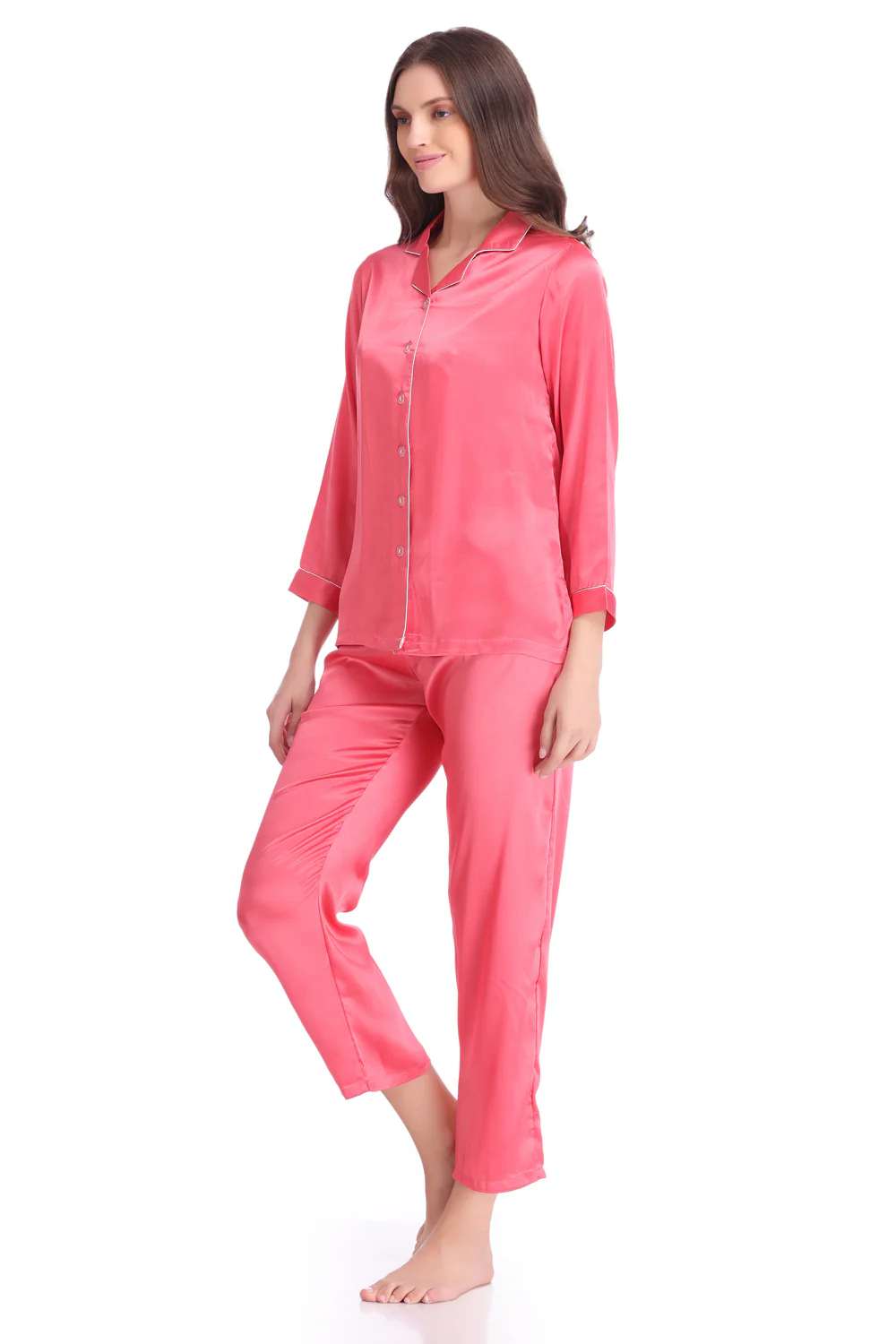 Plain Satin Classic Collar Night suit - Image 2