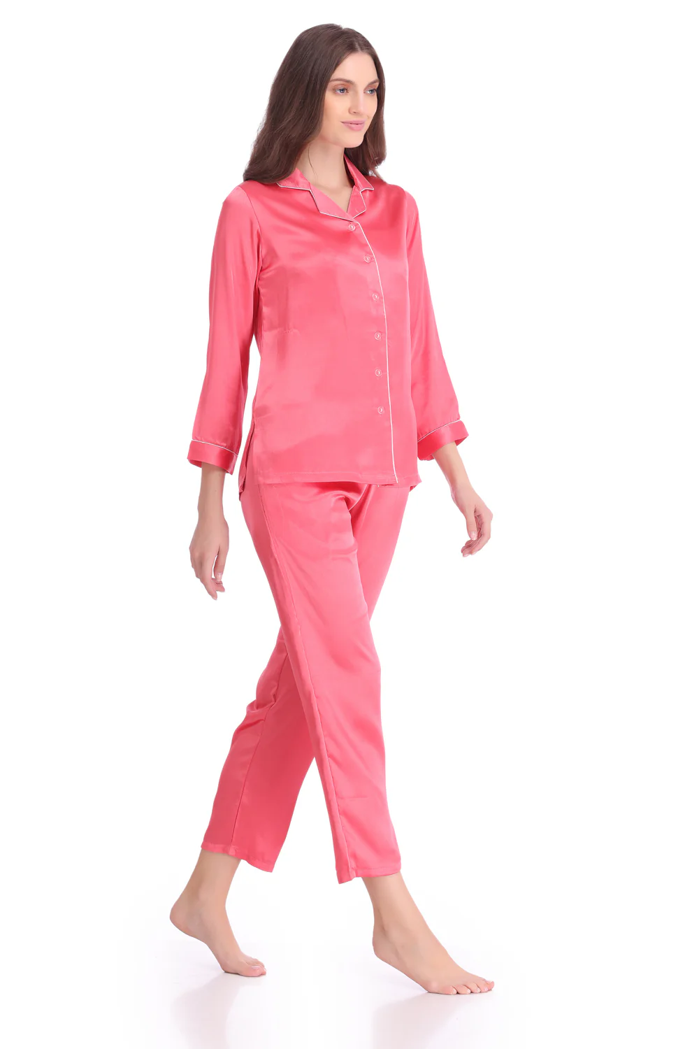 Plain Satin Classic Collar Night suit - Image 3