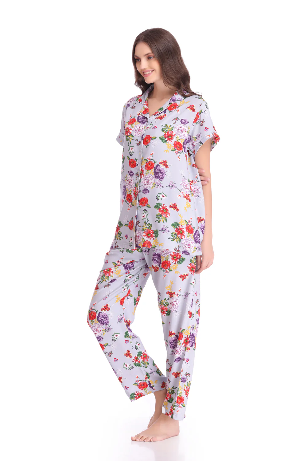 Printed Cotton Classic Collar Night suit - Image 2