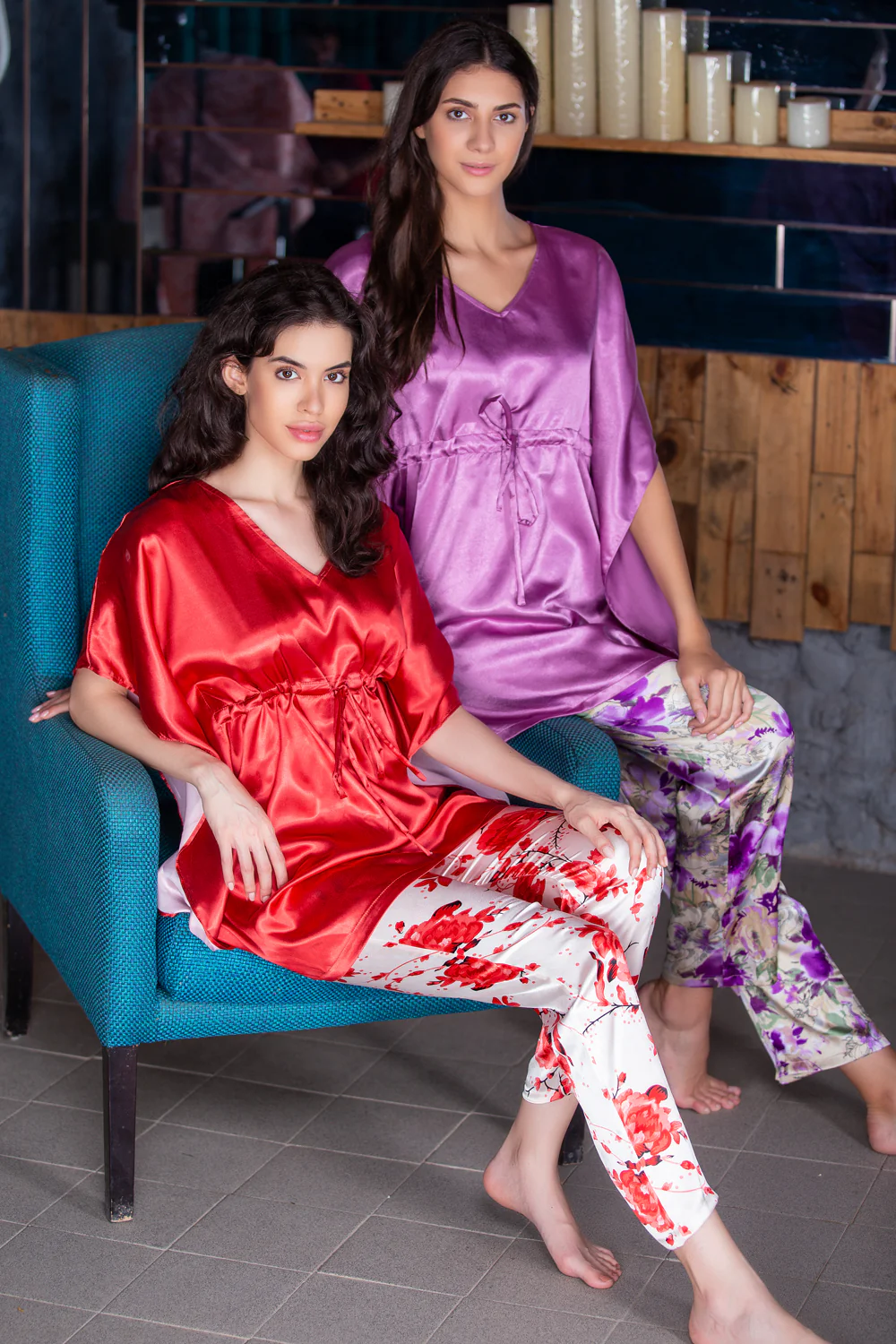 Printed Satin Kaftan Nightsuit - Image 2