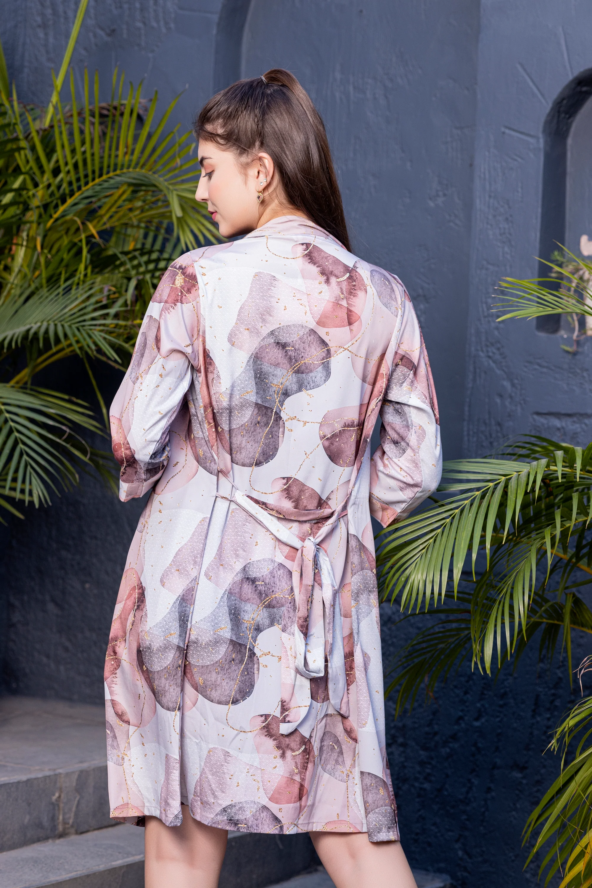 Printed Satin Short Nightgown Set - Image 3