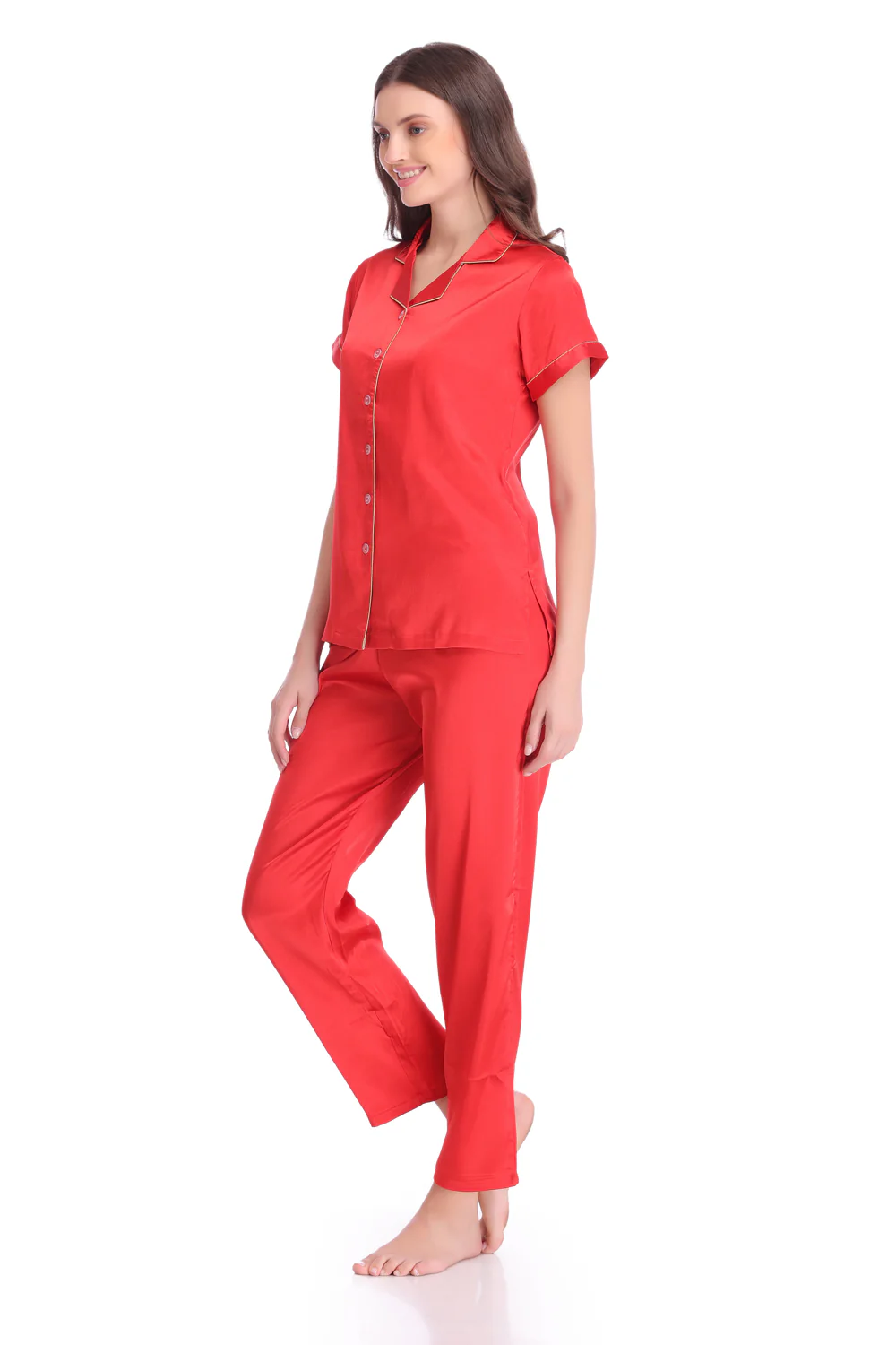Red satin Classic collar Night suit - Image 3