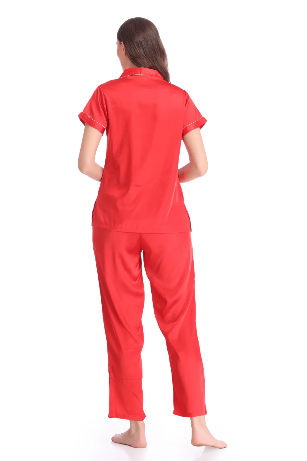 Red satin Classic collar Night suit - Image 6
