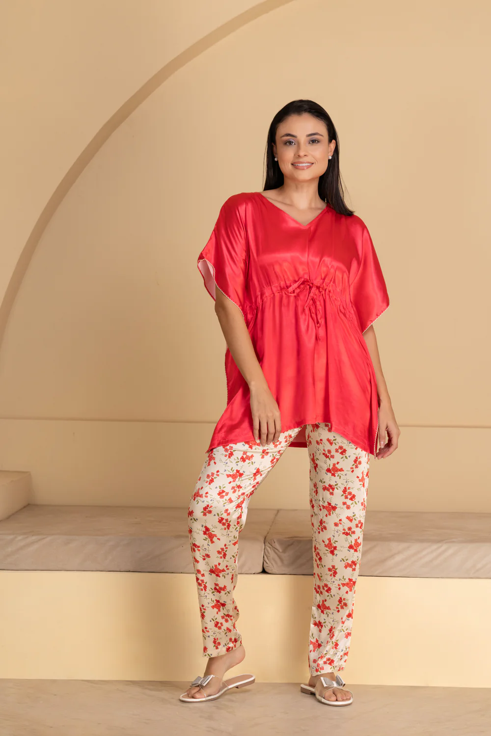 Pink Satin Kaftan Pj Set - Image 3
