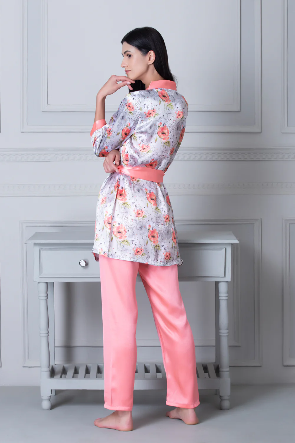 Satin Night suit with Floral Robe - Image 2