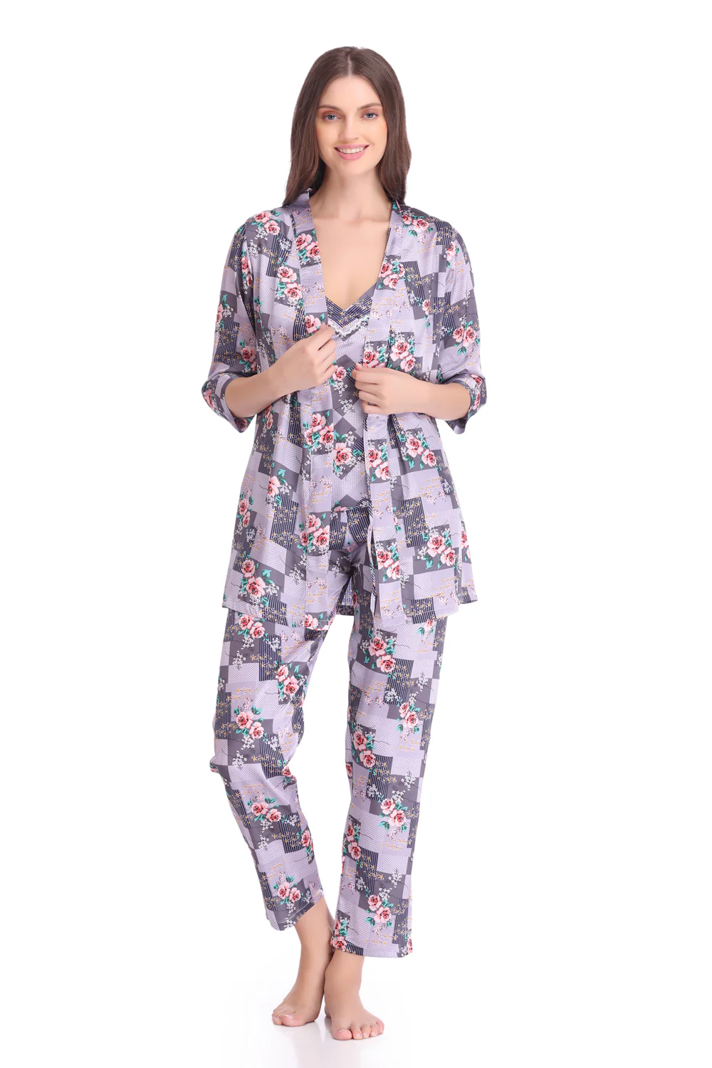 Satin Night suit with Robe - Image 2