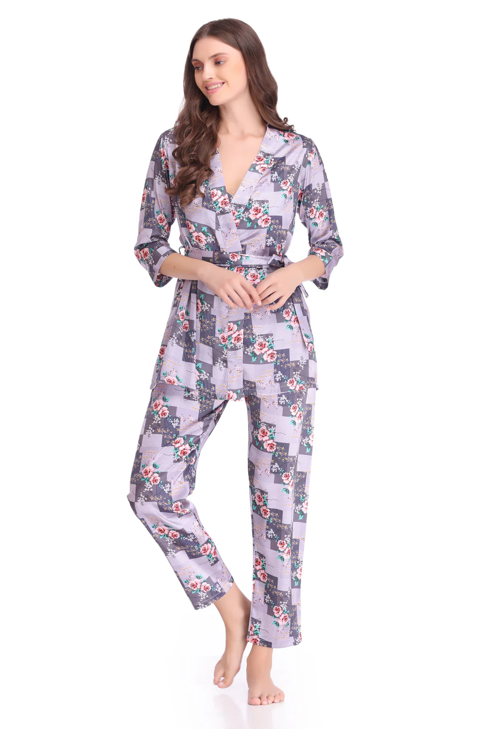 Satin Night suit with Robe - Image 3