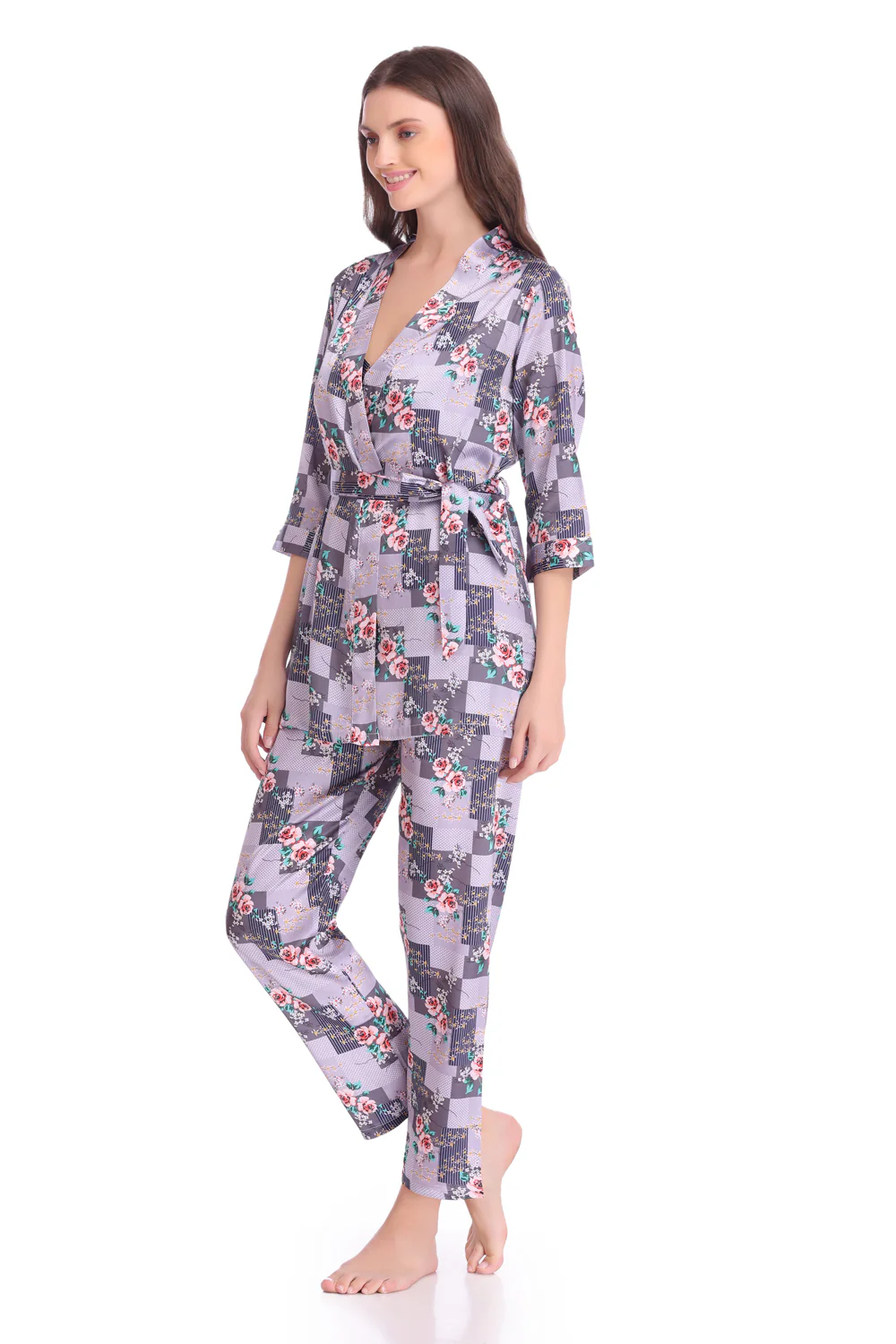 Satin Night suit with Robe - Image 6