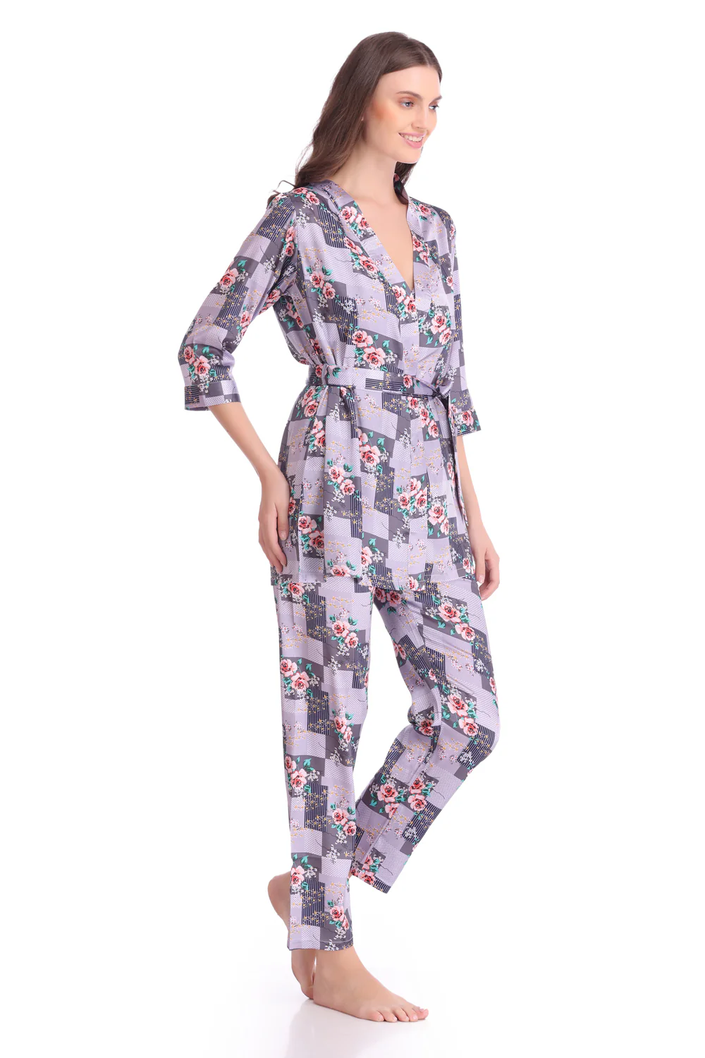 Satin Night suit with Robe - Image 7