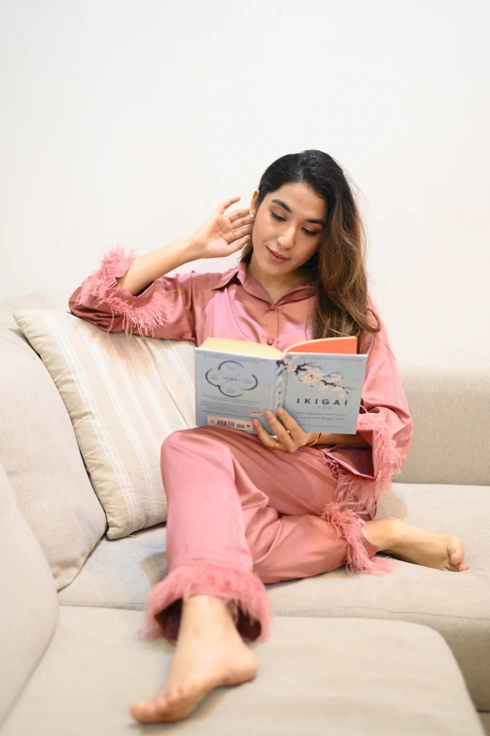 Satin Pj's in Rust with Fur detail - Image 5