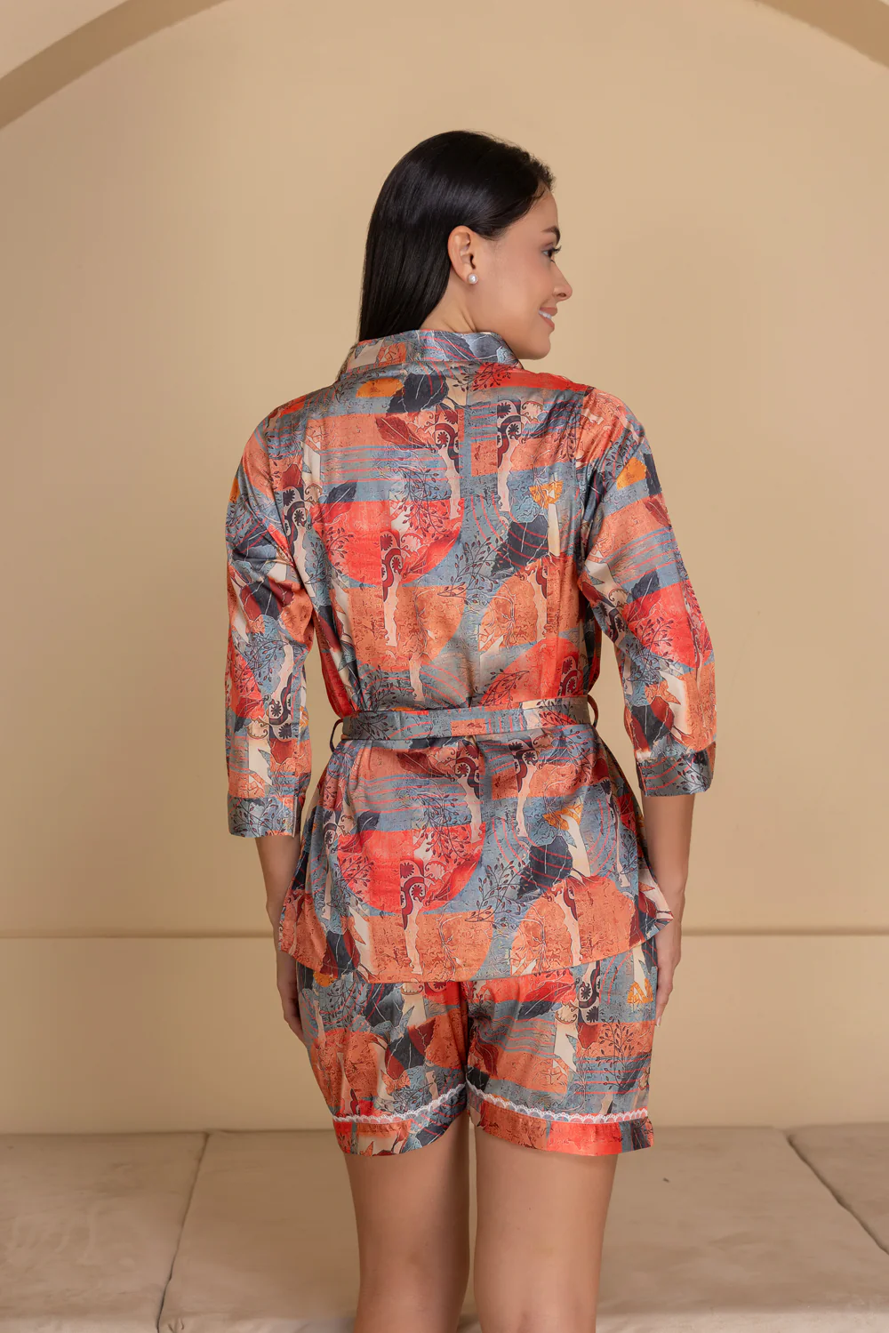 Satin Printed Short Lounger Set - Image 4