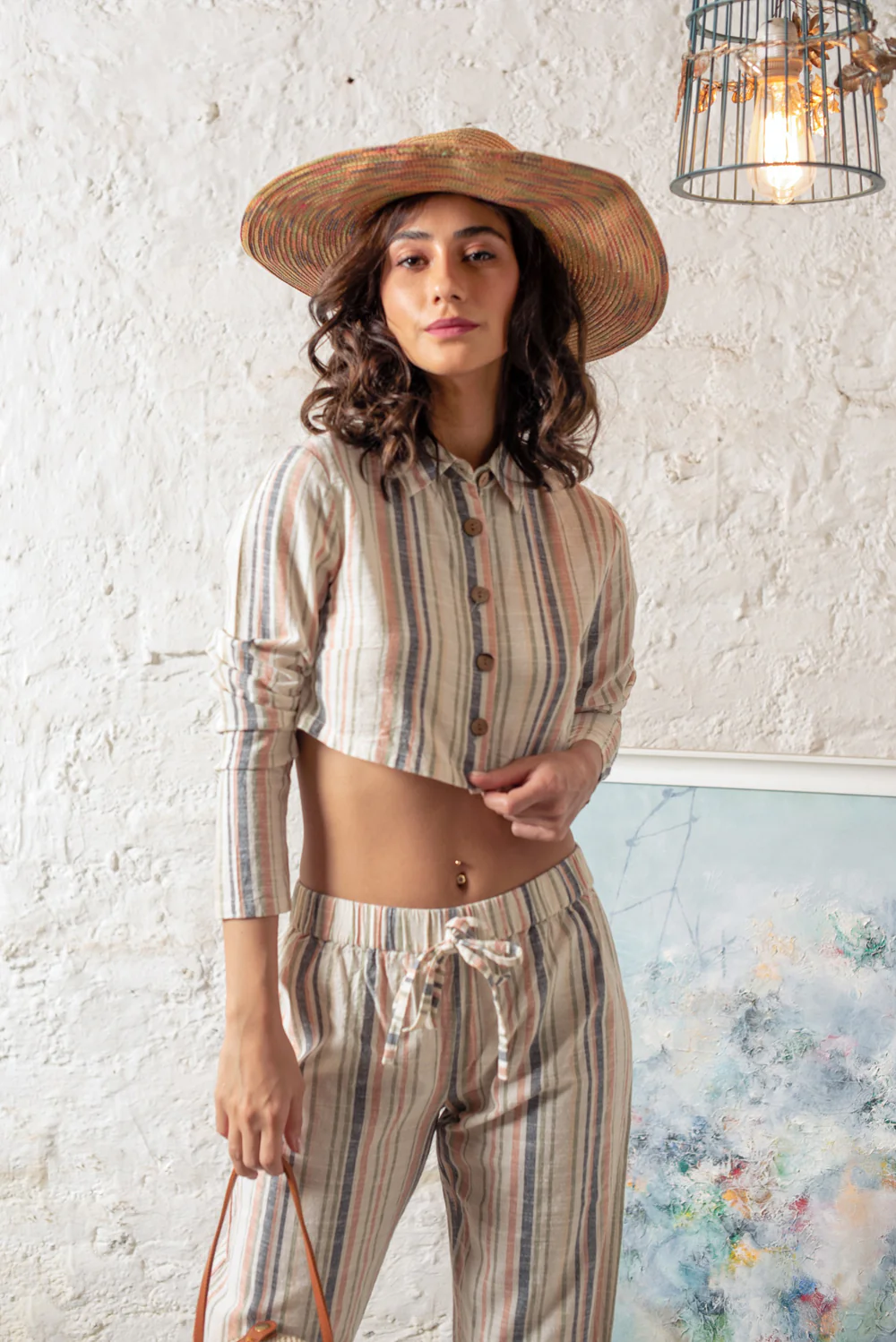 Stripe Cotton Printed Crop Duo Set - Image 4