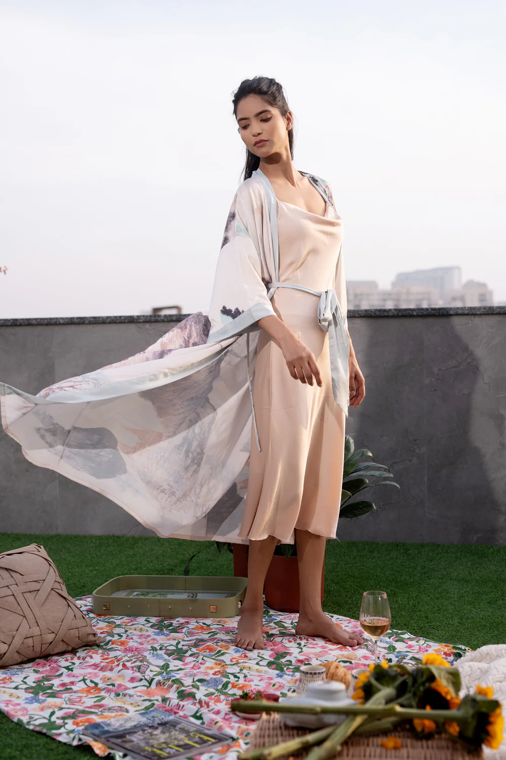 Superior Satin Nightgown set in Abstract print - Image 6