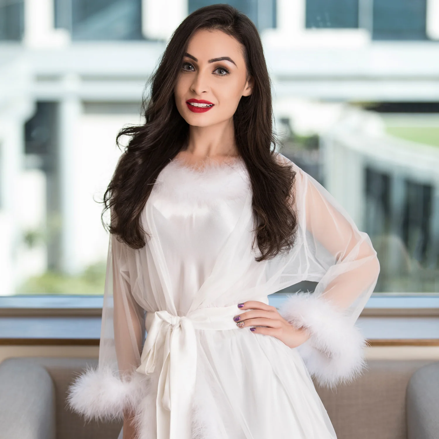 White Fur Sexy Nightgown Set - Image 4